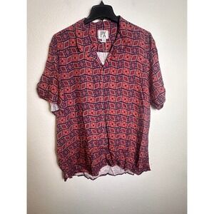 PX Clothing Mens XXL Red Geometric Diamond Print Viscose Short Sleeve Shirt NWT